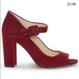 Vince Camuto SZ 10 Red Suede Peep Toe Mary Jane Heels Dressy Sexy Party Feminine